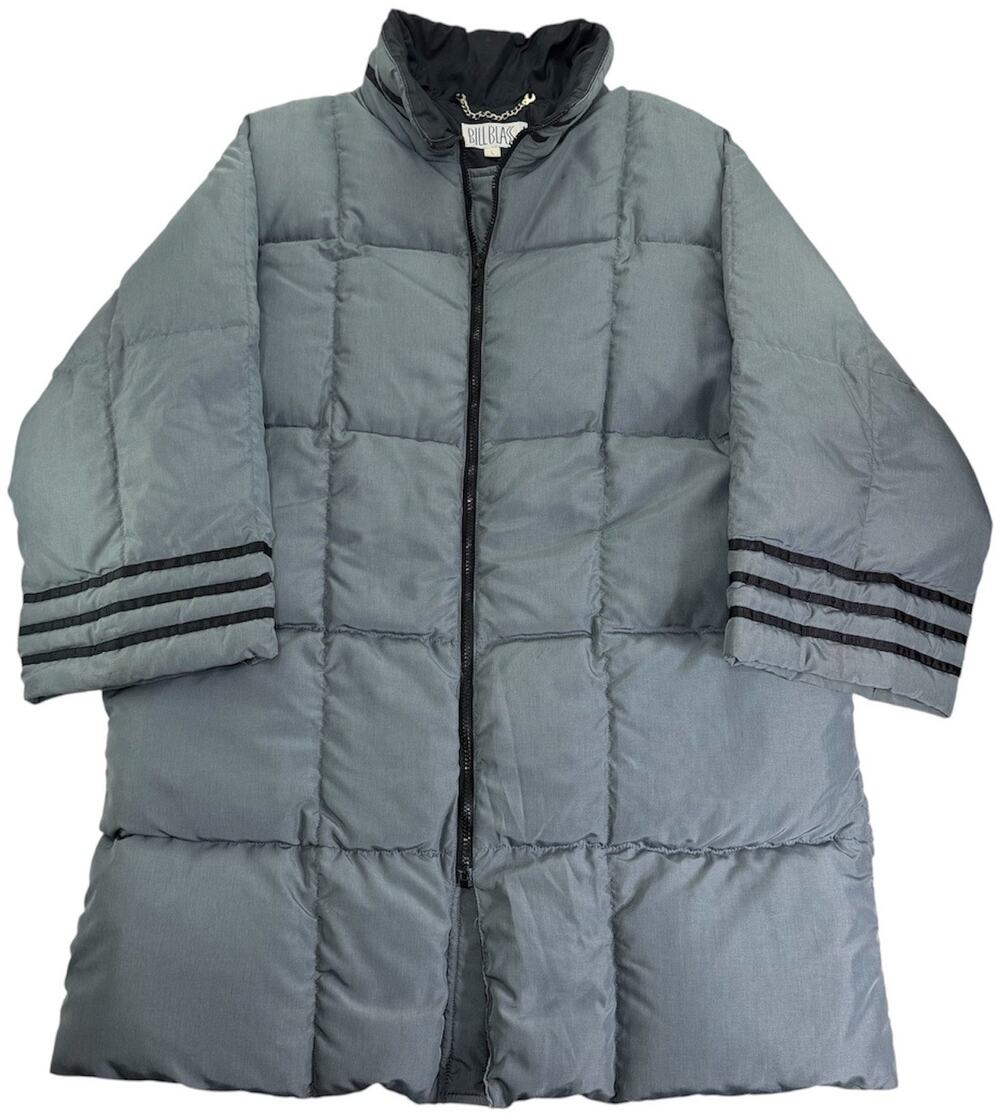 Vintage 90s Bill Blass Grey Quilted Jacket Women's Large Long Down Puffer Coat